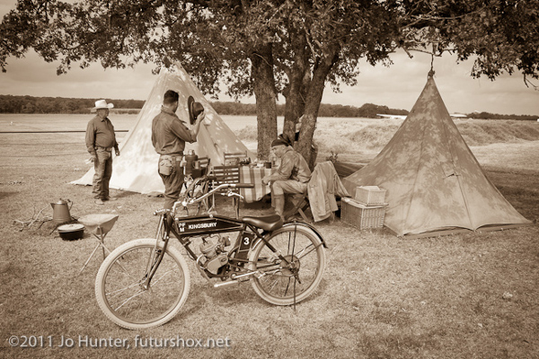 Tribute bike and re-enactors camp