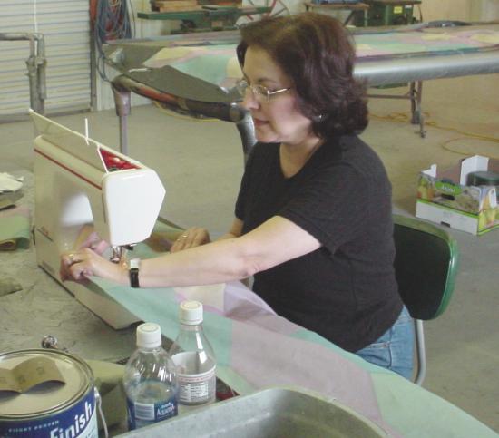 Marguerite Corbello sewing wing envelopes