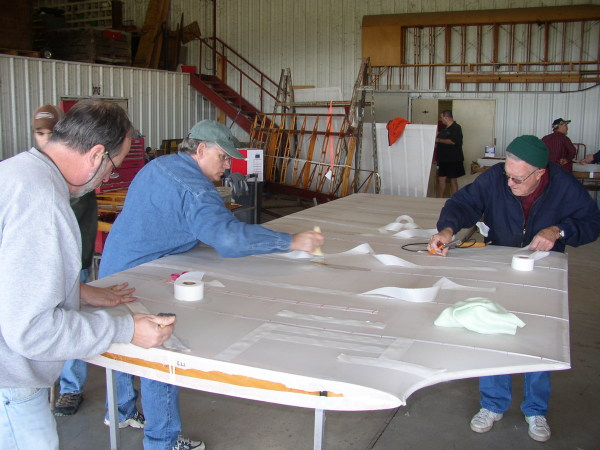 Applying rib tapes to Tommy wing