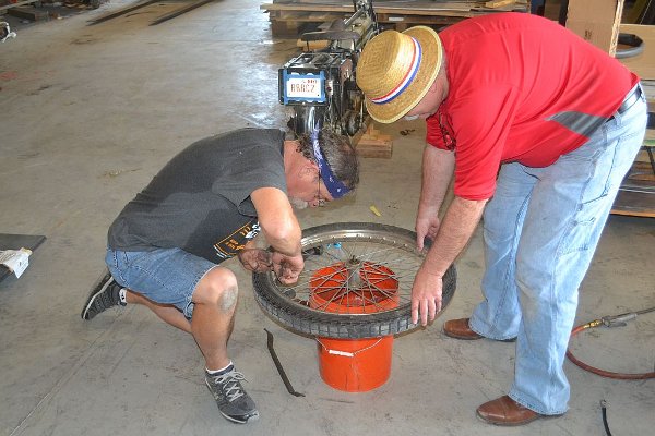 Removing a Triump motorcycle tire from the rim
